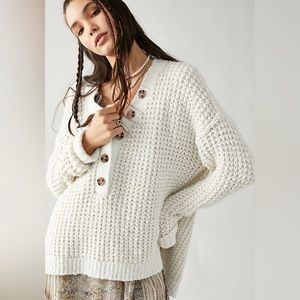 Free People Whistle Thermal Henley, White Cloud Combo